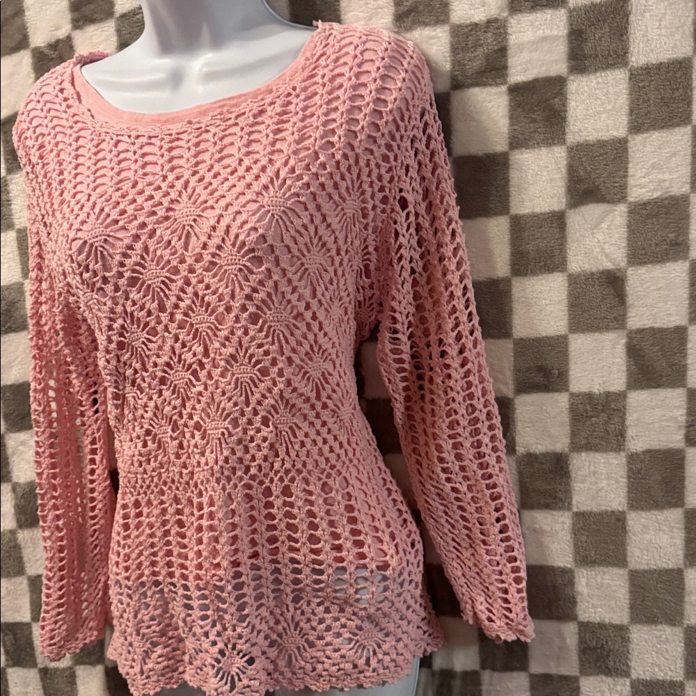 Croft & Barrow Women’s Long Sleeve XL CrewNeck Pullover Knit Crochet Lined Top - Picture 6 of 12